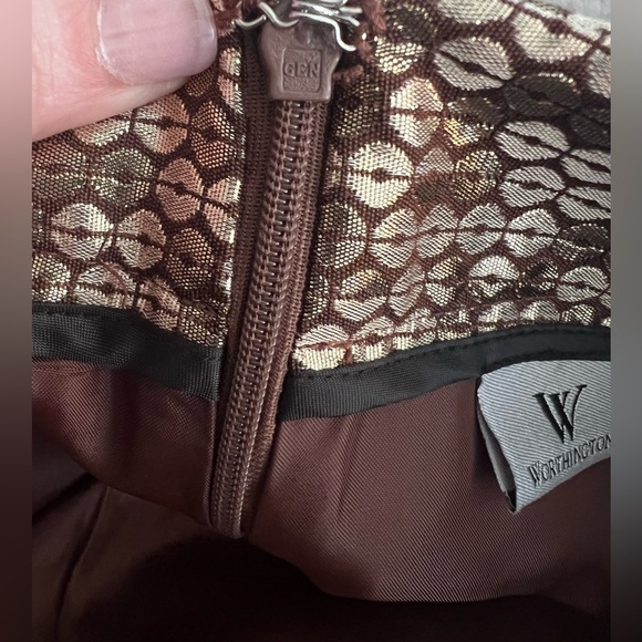 Worthington Tan/Gold w/ Brown Lining Sequin A-Line Midi Skirt/Size 16 - Picture 4 of 11